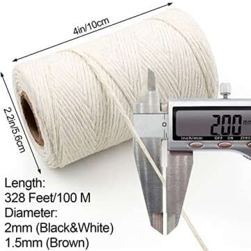 984 Ft Natural Jute Twine, 2mm Thin White Cotton Rope for Crafts, Art, Gardening, Gift Wrapping, Dec...