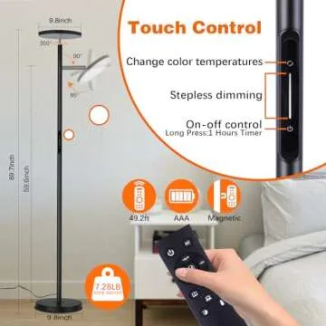LINBAOHOME LED Dimmable Floor Lamp for Living Room, 69" Tall Lamp with Remote & Touch Control Upgrade Lamp Pole Rotary 90° Brightness 4 Color Temperature Standing Lamp for Bedroom/Office