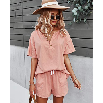 CORSKI Women's Comfortable 2 Piece Lounge Set Pink M