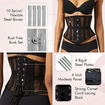 SHOP-INN Women's Waist Training Underbust Corset Steel Boned Hourglass Body Shaper (XS)