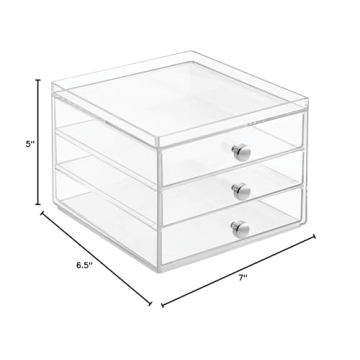 iDesign 3 Plastic Vanity, Compact Slim Storage Organization Drawers Set for Cosmetics, Dental Supplies, Hair Care, Bathroom, Dorm, Desk, Countertop, Office, 6.5" x 7" x 5"