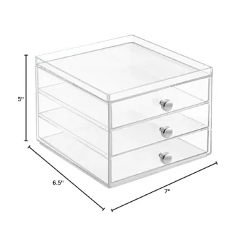 iDesign 3 Plastic Vanity, Compact Slim Storage Organization Drawers Set for Cosmetics, Dental Supplies, Hair Care, Bathroom, Dorm, Desk, Countertop, Office, 6.5" x 7" x 5"