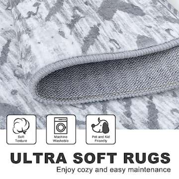 KILOCOCO Boho Kitchen Runner Rug 2x6 Washable Runner Rug, Soft Runners for Hallways Non Slip Printed Distressed Laundry Room Rug, Low-Pile Rug for Entryway/Bedroom/Living Room, Grey White Blue