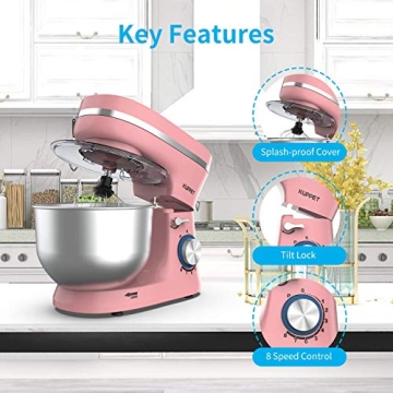 KUPPET 8-Speed Pink Stand Mixer with 4.7QT Bowl