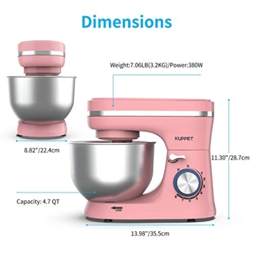 KUPPET 8-Speed Pink Stand Mixer with 4.7QT Bowl