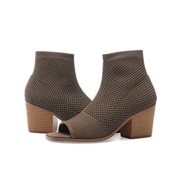 ZAYNSIA Women's Peep Toe Chunky Heel Ankle Boots Open Toe Knit Sock Booties Casual Slip On Ankle Boo...