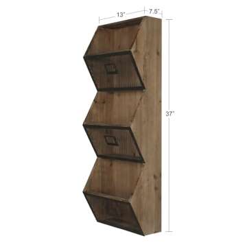 Kate and Laurel Burdock Rustic Wood and Metal Wall Vertical Storage Pockets, Brown