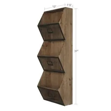Kate and Laurel Burdock Rustic Wood and Metal Wall Vertical Storage Pockets, Brown