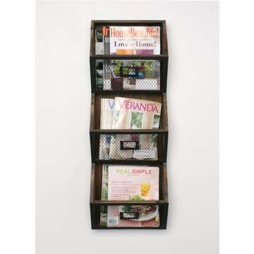 Kate and Laurel Burdock Rustic Wood and Metal Wall Vertical Storage Pockets, Brown