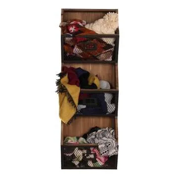 Kate and Laurel Burdock Rustic Wood and Metal Wall Vertical Storage Pockets, Brown