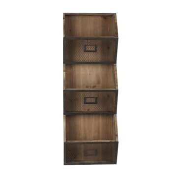 Kate and Laurel Burdock Rustic Wood and Metal Wall Vertical Storage Pockets, Brown