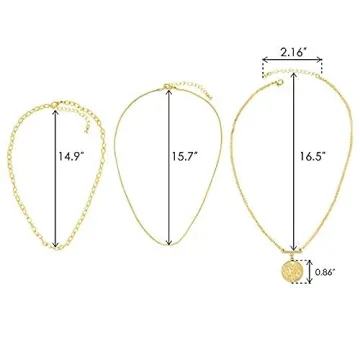LANE WOODS 18k Gold Plated Necklaces for Women - Multilayer Coin Medallion Pendant Necklace Adjustable Layering Choker Necklaces Chain Set Jewelry