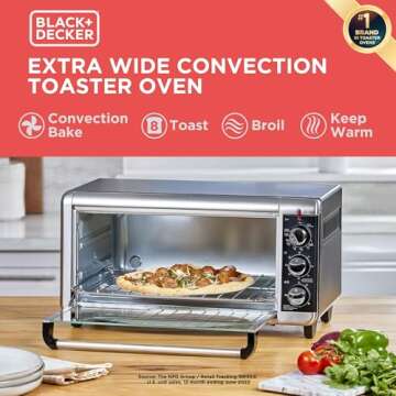 BLACK+DECKER 8-Slice Extra Wide Convection Toaster Oven, Fits 9"x13" Oven Pans and 12" Pizza, Bake, ...