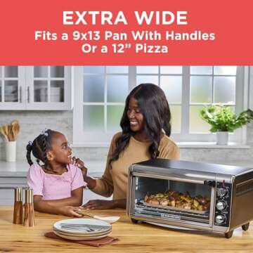 BLACK+DECKER 8-Slice Extra Wide Convection Toaster Oven, Fits 9"x13" Oven Pans and 12" Pizza, Bake, Toast, Broil, and Keep Warm Functions, Countertop Compact Design with Stainless Steel Finish