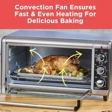 BLACK+DECKER 8-Slice Extra Wide Convection Toaster Oven, Fits 9"x13" Oven Pans and 12" Pizza, Bake, Toast, Broil, and Keep Warm Functions, Countertop Compact Design with Stainless Steel Finish