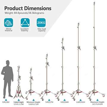 Neewer Pro 100% Stainless Steel C Stand Light Stand with Pulleys