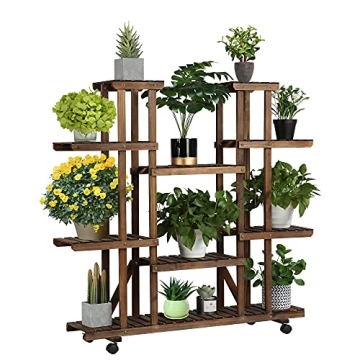 Yaheetech 6-Tier Wood Plant Stand with Wheels Indoor Outdoor