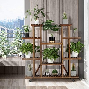 Yaheetech 6-Tier Wood Plant Stand with Wheels Indoor Outdoor