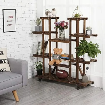 Yaheetech 6-Tier Wood Plant Stand with Wheels Indoor Outdoor