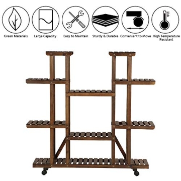 Yaheetech 6-Tier Wood Plant Stand with Wheels Indoor Outdoor