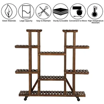 Yaheetech 6-Tier Wood Plant Stand with Wheels Indoor Outdoor