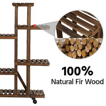 Yaheetech 6-Tier Wood Plant Stand with Wheels Indoor Outdoor