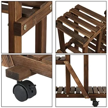 Yaheetech 6-Tier Wood Plant Stand with Wheels Indoor Outdoor