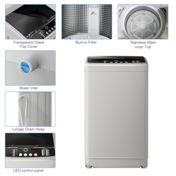 TABU Compact Washer and Dryer Set,19LBS Portable Full-Automatic Washing Machine with Drain Pump & 13LBS Compact Dryer with Stainless Steel Inner Tub(White)