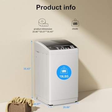 TABU Compact Washer and Dryer Set,19LBS Portable Full-Automatic Washing Machine with Drain Pump & 13LBS Compact Dryer with Stainless Steel Inner Tub(White)