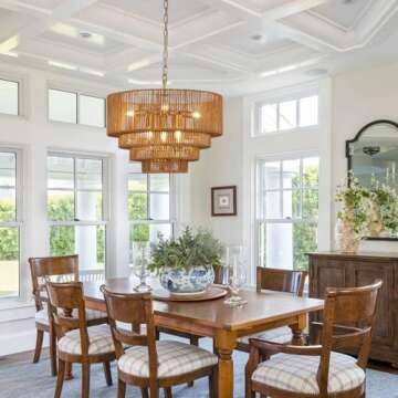 YOMECOO 19.7" Hand-Woven Rattan Chandelier Vintage Farmhouse 6-Lights Boho Bamboo Chandelier Light Fixture Retro 4-Tier Drum Wicker Rattan Golden Chandelier for Dining Room, Kitchen, E12