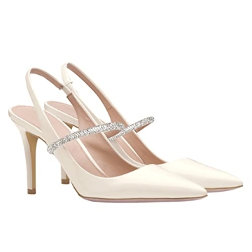 Coziavenue Women's Closed Point Toe Pumps Slingback Slip on Stiletto Heels Glitter Rhinestone Strap ...