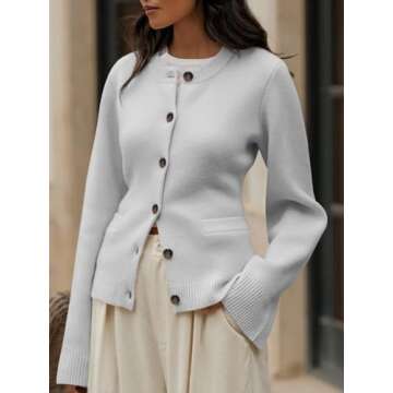 Langwyqu Womens Button Down Cardigan Sweaters Open Front Long Sleeve Slim Fit Sweater Coat Winter Solid Outwear with Pockets Grey