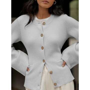 Langwyqu Womens Button Down Cardigan Sweaters Open Front Long Sleeve Slim Fit Sweater Coat Winter Solid Outwear with Pockets Grey