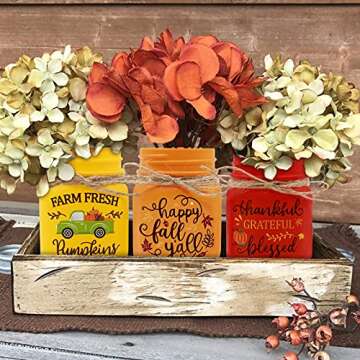 Fall Mini Mason Jar Decorations Farmhouse Autumn Tiered Tray Decor Rustic Table Decoration for Home ...