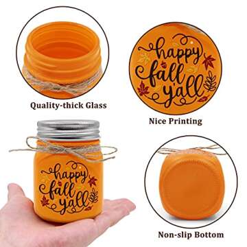 Fall Mini Mason Jar Decorations Farmhouse Autumn Tiered Tray Decor Rustic Table Decoration for Home Kitchen Centerpieces Happy Fall Y'all Thankful Grateful Blessed Farm Fresh Pumpkins Set of 3