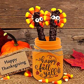 Fall Mini Mason Jar Decorations Farmhouse Autumn Tiered Tray Decor Rustic Table Decoration for Home Kitchen Centerpieces Happy Fall Y'all Thankful Grateful Blessed Farm Fresh Pumpkins Set of 3