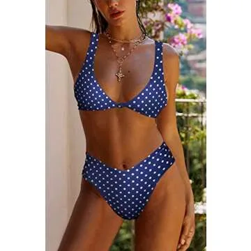 geluboao Sexy Swimsuits for Women 2 Piece Push Up Bikini Set Cheeky High Waisted High Cut Bathing Suit Navy Polka Dot S