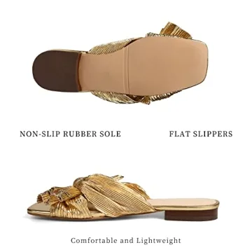 MICIFA Women's Bow Flat Sandals Open Toe Summer Slip on Slide Sandals Bridal Wedding Dress Shoes