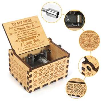 Music Box Hand Crank Engraved Musical Box-U R My Sunshine Mechanism Antique Vintage Personalizable G...