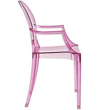 Modway Casper Modern Acrylic Stacking Kitchen and Dining Room Arm Chair in Pink - Fully Assembled