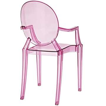Modway Casper Modern Acrylic Stacking Kitchen and Dining Room Arm Chair in Pink - Fully Assembled