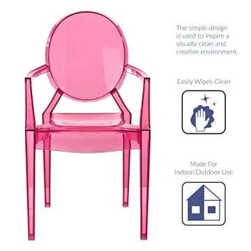 Modway Casper Modern Acrylic Stacking Kitchen and Dining Room Arm Chair in Pink - Fully Assembled