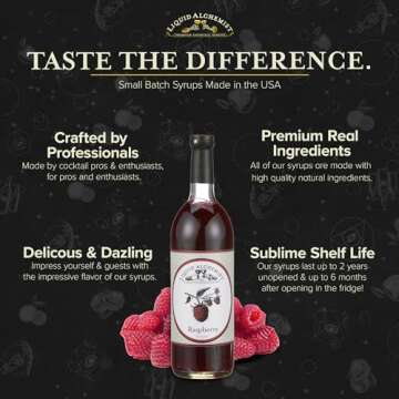 Liquid Alchemist Raspberry Syrup for Drinks - Real Ingredients Make the Perfect Summer Cocktail or Margarita Mix - Our Raspberry Cocktail Syrup is Non-GMO & Vegan (12 oz)