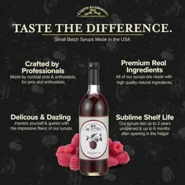 Liquid Alchemist Raspberry Syrup for Drinks - Real Ingredients Make the Perfect Summer Cocktail or Margarita Mix - Our Raspberry Cocktail Syrup is Non-GMO & Vegan (12 oz)
