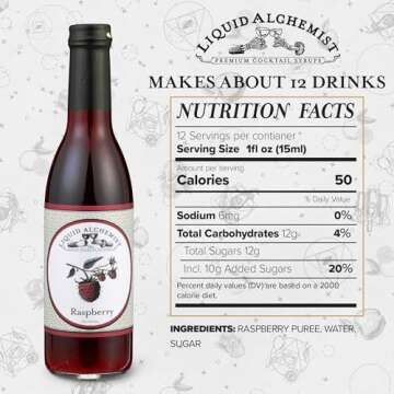 Liquid Alchemist Raspberry Syrup for Drinks - Real Ingredients Make the Perfect Summer Cocktail or Margarita Mix - Our Raspberry Cocktail Syrup is Non-GMO & Vegan (12 oz)