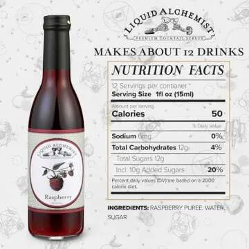 Liquid Alchemist Raspberry Syrup for Drinks - Real Ingredients Make the Perfect Summer Cocktail or Margarita Mix - Our Raspberry Cocktail Syrup is Non-GMO & Vegan (12 oz)