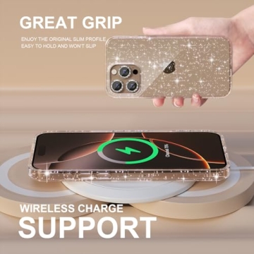 Cute Glitter Case for iPhone 16 Pro Max with Protectors
