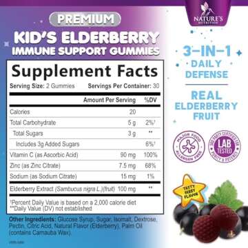 Children's Daily Immune Support Gummies with Elderberry, Vitamin C & Zinc for Kids