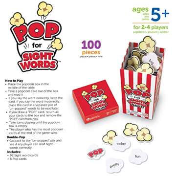 Learning Resources Pop For Sight Words Game,Vocabulary/Literacy Game, 92 Cards, Ages 5+