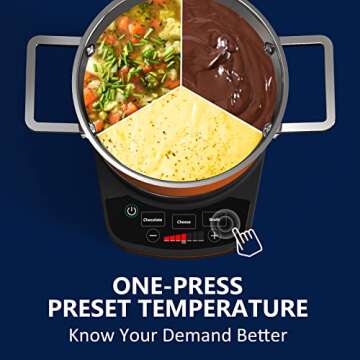 GREECHO Fondue Pot Electric Set, 2.6 Qt Stainless Steel Electric Fondue Pot with 3 Preset Mode (Chee...